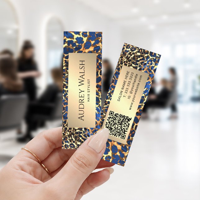 Elegant Leopardtryck Guld Glitter Lyx QR-kod Mini Visitkort (Skapare uppladdad)