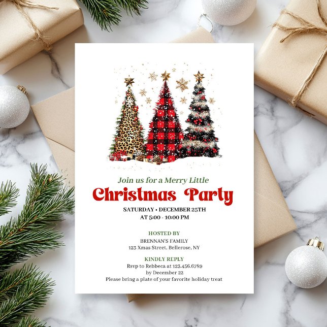 Elegant leopardtryck julgran semesterkort inbjudningar (Elegant leopard print Christmas tree holiday card)