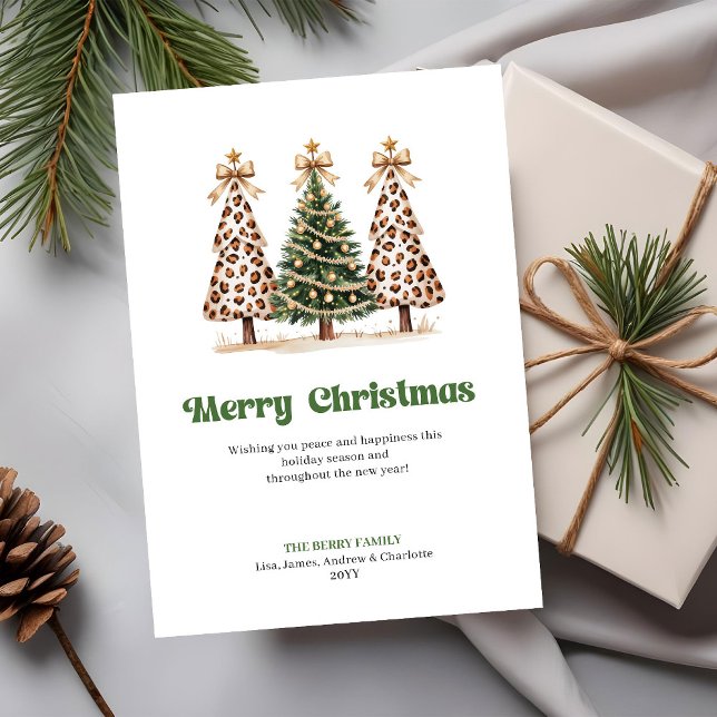 Elegant leopardtryck vattenfärg julgran  julkort (Elegant Leopard Print Watercolor Christmas Tree Card)