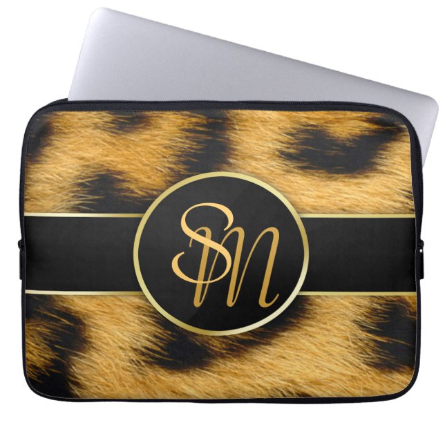 Elegant LeopardtryckMonogram - laptop sleeve (Framsidan)