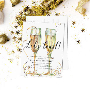 Elegant Let's Toast New Year Party Budget Inbjudan Vykort