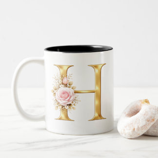 Elegant Letter H Floral Monogram Två-Tonad Mugg