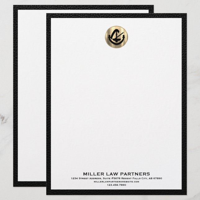 Elegant Letterhead med Guld Logotyp for Law Firms Brevhuvud (Fram/baksida)