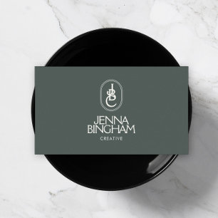 Elegant Lettering efter Monogram-Logotyp Mörk grön Visitkort