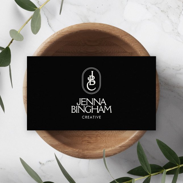 Elegant Lettering Monogram Logotyp Black/Ivory Visitkort (Skapare uppladdad)