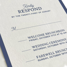 Elegant Letterpress Bröllops-svarskort
