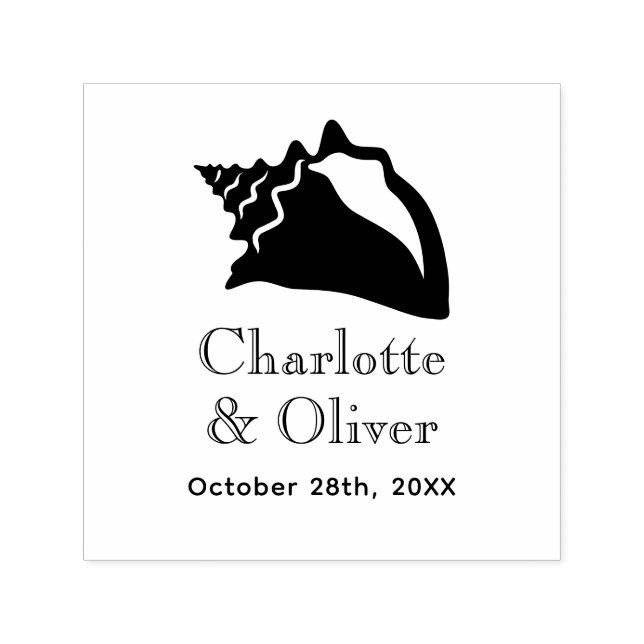 Elegant LG Conch Seashell par Namn Date Monogr Självfärgande Stämpel (Design)