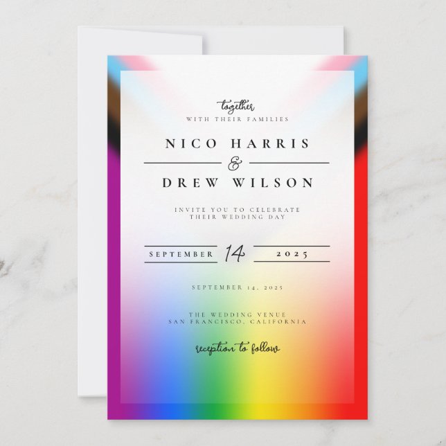 Elegant LGBTQ+ Progress-Pride Bröllop Inbjudningar (Framsida)