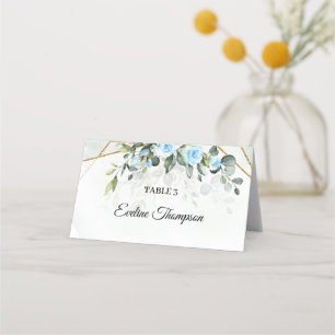 Elegant Light blåa blommor eucalyptus och guld Placeringskort