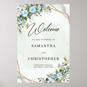Elegant Light blåa blommor eucalyptus Välkommen Poster