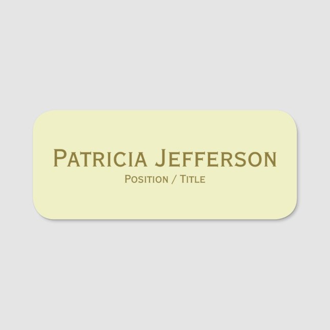 Elegant Light Blek Gult & Guld Text Professionell Namnbricka (Framsida)