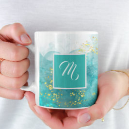 Elegant Light Blue and Guld Custom Name Coffee Kaffemugg