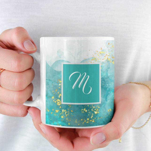 Elegant Light Blue and Guld Custom Name Coffee Kaffemugg (Skapare uppladdad)