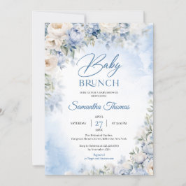 Elegant Light Blue and white Flowers baby brunch Inbjudningar
