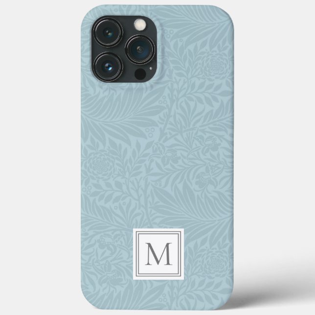Elegant Light Blue Blommigt Botanical Monogram (Baksida)