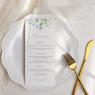 Elegant Light Blue Blommigt Bröllop Menu Meny