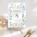 Elegant Light Blue Blommigt Ram Bröllop Bordsnummer<br><div class="desc">Söt bröllop-bordsnummer med rektangulärt ram omgivet av ljusblå vattenfärgblommor och grönenergi. Anpassa med namn och bröllop-datumet.</div>