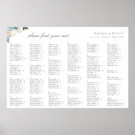 Elegant Light Blue Botanical Bröllop-sätesplan Poster