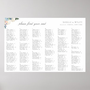 Elegant Light Blue Botanical Bröllop-sätesplan Poster