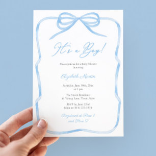 Elegant Light Blue Bow är en pojkvän i Party Inbjudningar