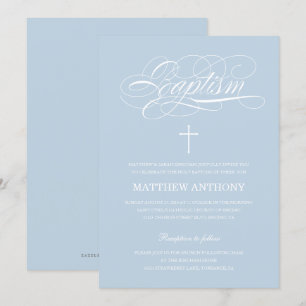Elegant Light Blue Calligraphy Baptism Inbjudningar