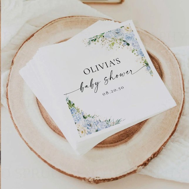 Elegant Light Blue Detail Baby Shower Paper Napki Pappersservett (Skapare uppladdad)