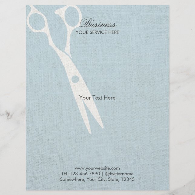 Elegant Light Blue Faux Linen Hair Salon Brochures Reklamblad (Framsidan)
