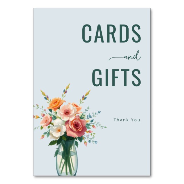 Elegant Light Blue Floral Bouquet Bordsnummer (Framsidan)