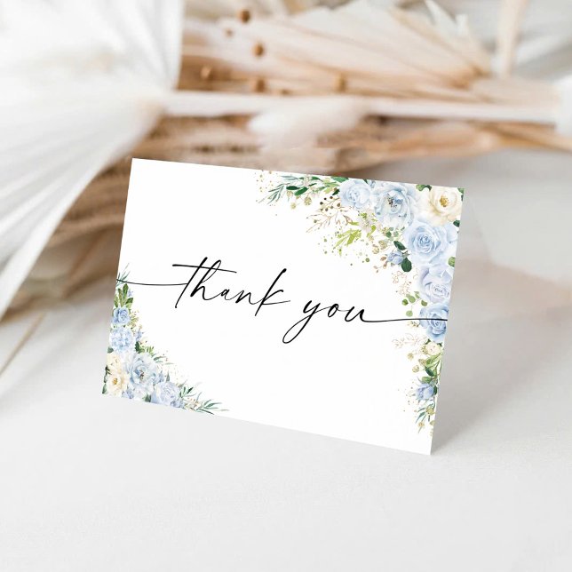 Elegant Light Blue Floral Thank You Card Tack Kort (Skapare uppladdad)