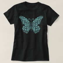 Elegant Light Blue Flourish Butterfly T-Shirt