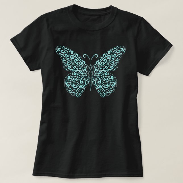Elegant Light Blue Flourish Butterfly T-Shirt (Design framsida)