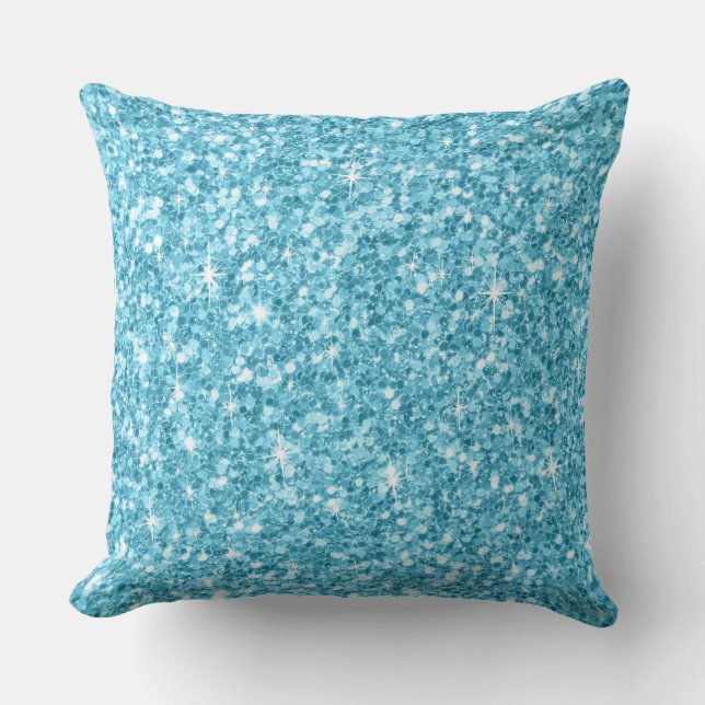 Elegant Light Blue Glitter & Sparkles Kudde (Framsida)