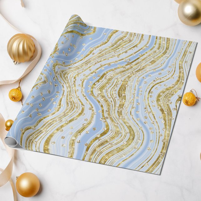 Elegant Light Blue Gnistra Swirls Glitter Sequins Presentpapper (Skapare uppladdad)