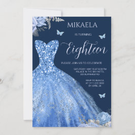 Elegant Light Blue Gown Blommigt 18:e födelsedagen Inbjudningar
