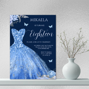 Elegant Light Blue Gown Blommigt 18:e födelsedagen Inbjudningar
