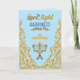 Elegant Light Blue Hanukkah Kort
