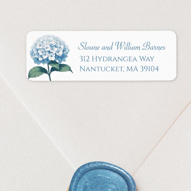 Elegant Light Blue Hydrangea Flower Returadress Etikett (Beautiful blue hydrangea return address label, elegant and perfect for weddings.)