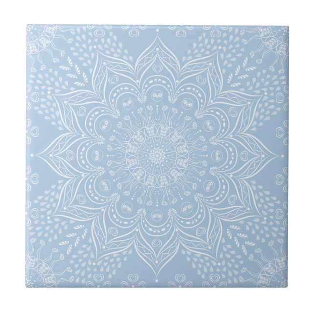 Elegant Light Blue Mandala Kakelplatta (Framsidan)
