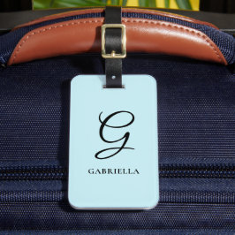 Elegant Light Blue Monogram Personlig Bagagebricka