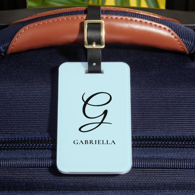 Elegant Light Blue Monogram Personlig Bagagebricka (Framsida Insitu 2)
