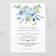 Elegant Light Blue Navy Blommigt Botanical Bröllop