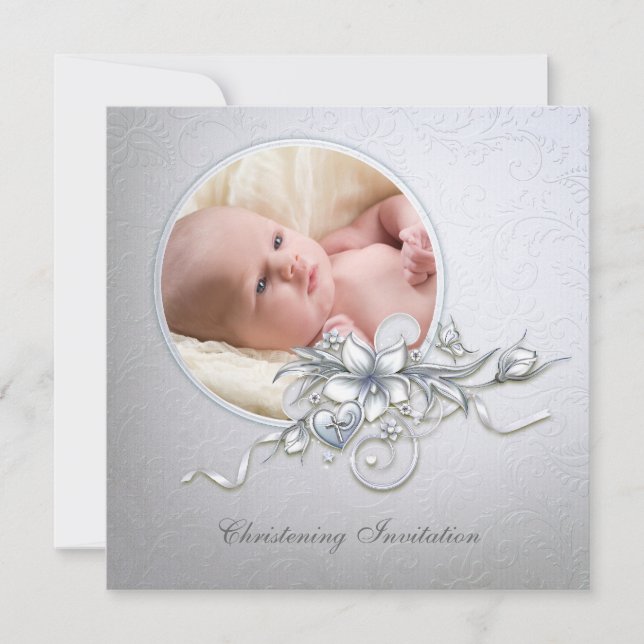 Elegant Light Blue Photo Christening Baptism Inbjudningar (Framsida)