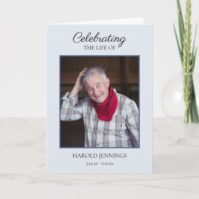Elegant Light Blue Photo Funeral Memorial Program (Framsida)