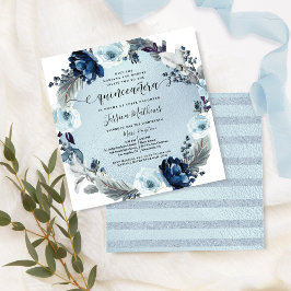 Elegant Light Blue Quinceañera, Blommigt Inbjudningar