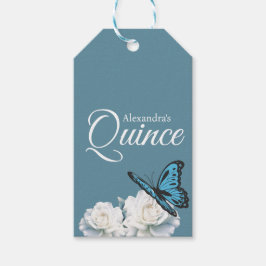 Elegant Light Blue Quinceañera - Butterfly Anpassn Presentetikett