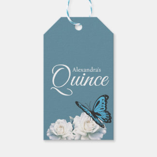 Elegant Light Blue Quinceañera - Butterfly Anpassn Presentetikett