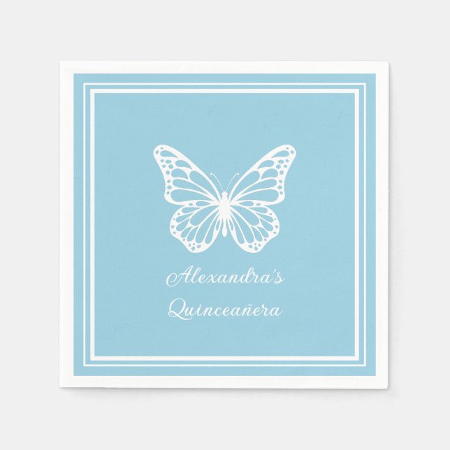 Elegant Light Blue Quinceañera - Butterfly  Pappersservett (Framsidan)