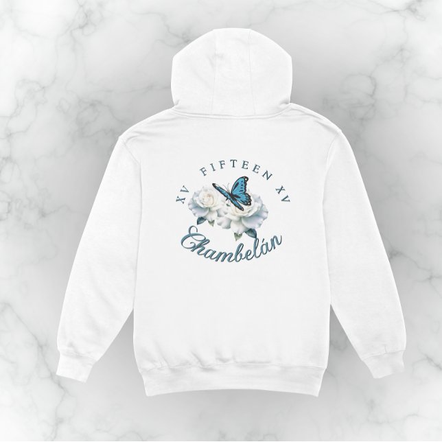 Elegant Light Blue Quinceañera - Chambelán Anpassn Hoodie (Dreamy Blue Butterfly Quinceanera Court Gifts - Sweatshirt Unisex)