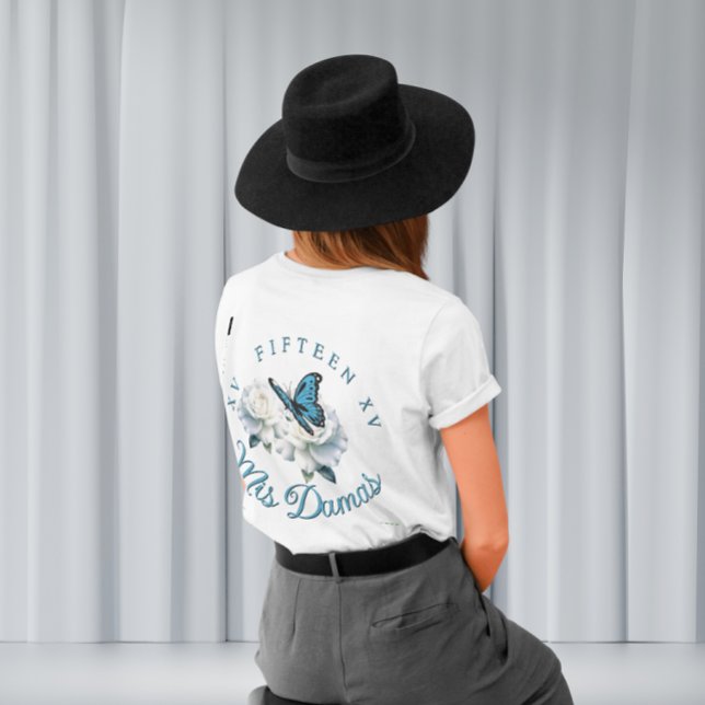 Elegant Light Blue Quinceañera - Damas Gift Anpass T Shirt (Dreamy Blue Butterfly Quinceanera Court Gifts - Custom T-shirt )