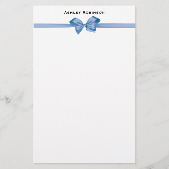 Elegant Light Blue Satin Bow on White Brevpapper (Framsida)
